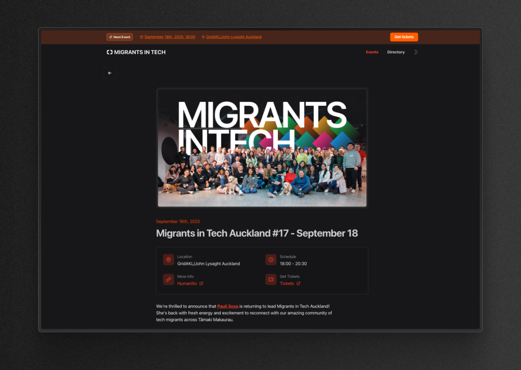 Migrants in Tech - Auckland events.